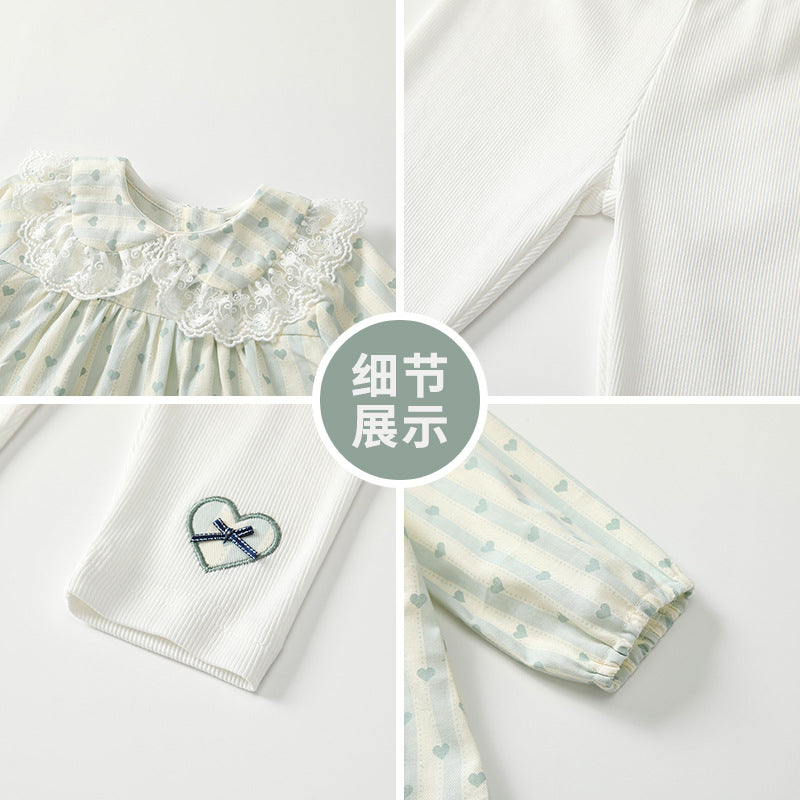 Girls' autumn outfit set,  children's clothing, long-sleeved kids' set, peter pan collar baby girl autumn clothes wholesale