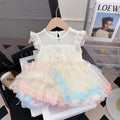 summer girls' dress: new trendy and chic mesh dress for kids, baby girl's puff sleeve princess dress