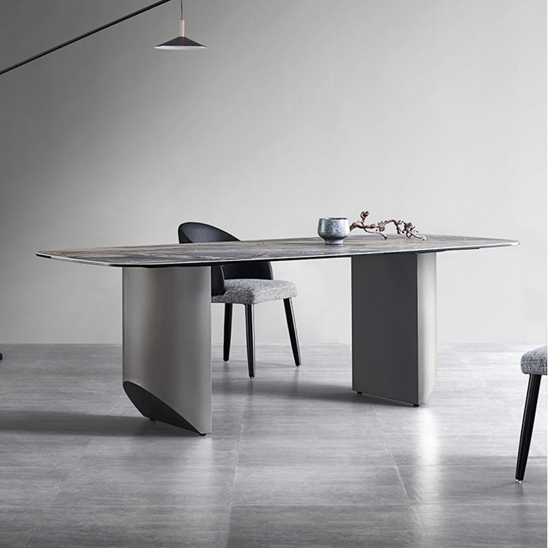 Luxury italian imported high-end dining table - modern minimalist rectangular alpine mountain rock slab dining table