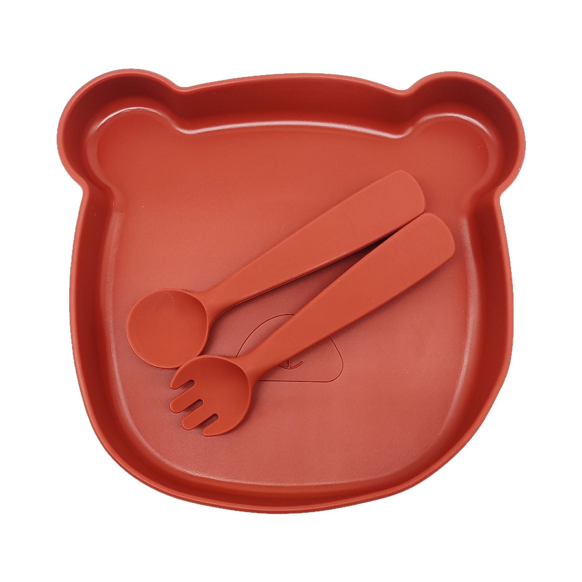 Baby silicone tableware set, non-slip and anti-dirty cartoon bear set, food-grade baby silicone feeding tableware