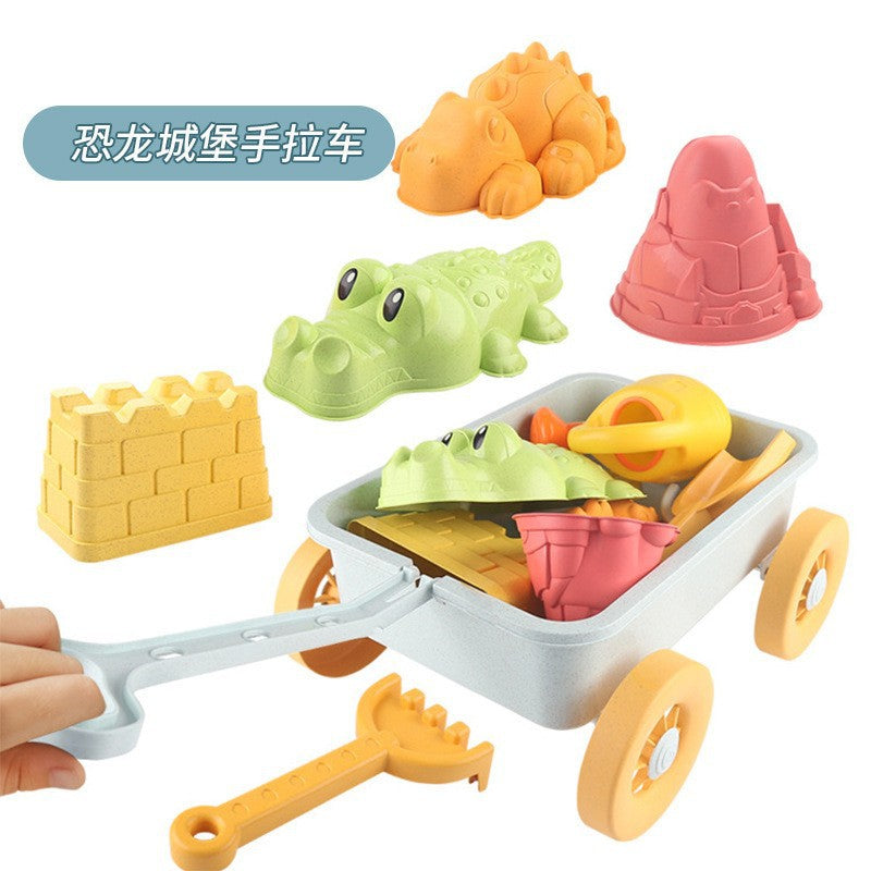 Beach toy set for kids: wheat straw thickened, drop-resistant sand bucket, hourglass, sand shovel, and water play toys for the beach