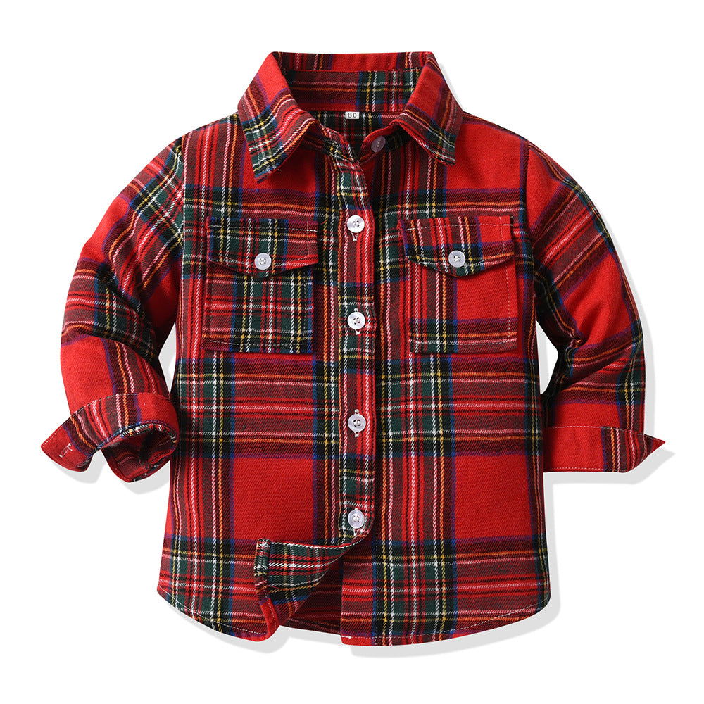 New spring/autumn boys' plaid shirt, preppy style cotton top, kids' plaid shirt, long-sleeved shirt for boys and girls