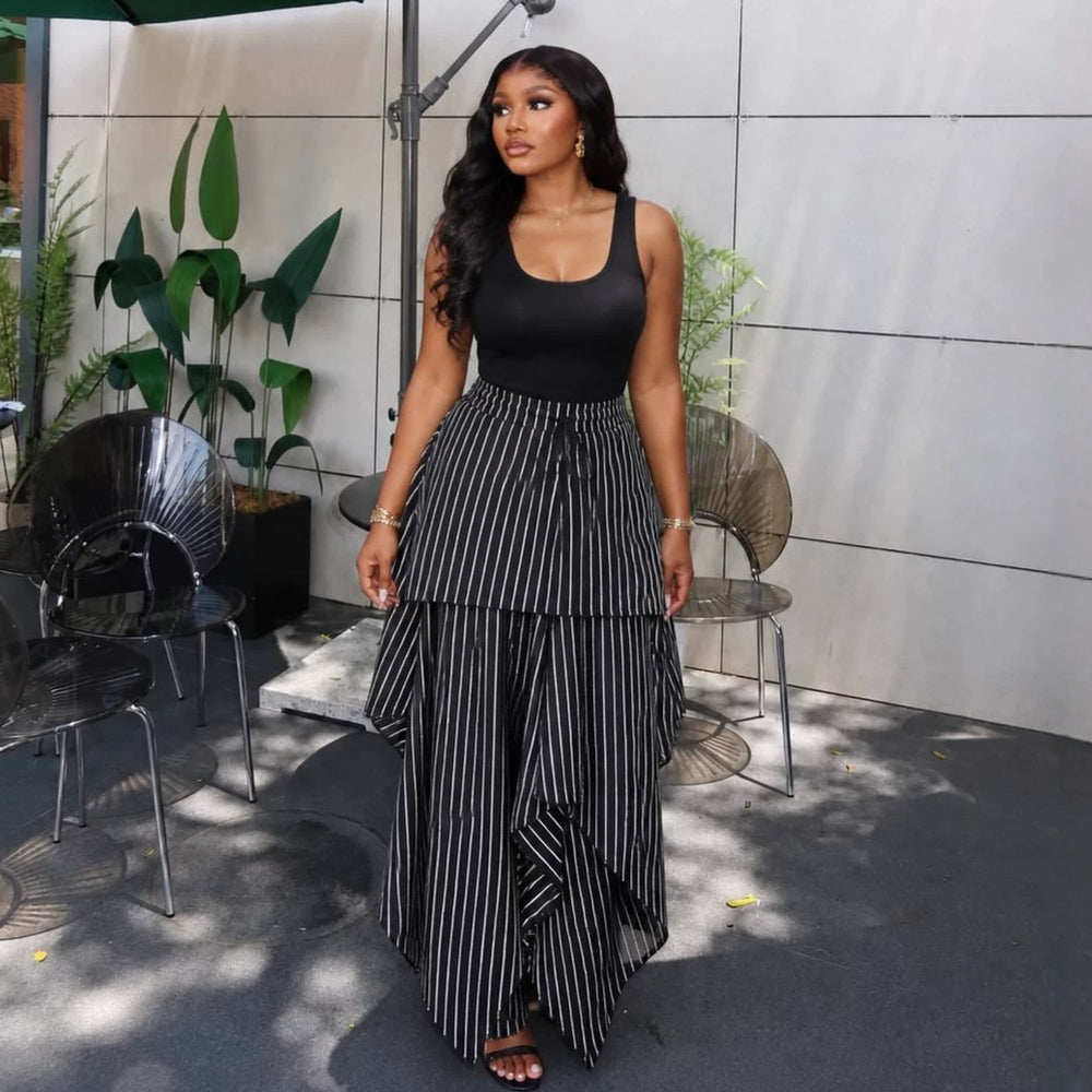 European and american cross-border women's fashion:  summer new arrivals - high-waisted, printed, tie-waist, slim-fit, asymmetrical maxi skirt