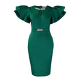 D580 european and american cross-border summer round neck lotus leaf sleeve studded hip-hugging dress party banquet cut out foreign trade dress