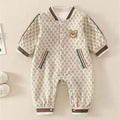 Baby spring autumfashion one-piece hoodie trendy grids male and female baby one-piece double-layer bear style outwear hoodie