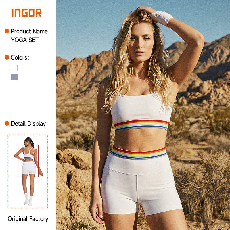 European and american  high-waisted yoga outfit set - breathable workout shorts, stylish three-quarter length pilates fitness apparel for women