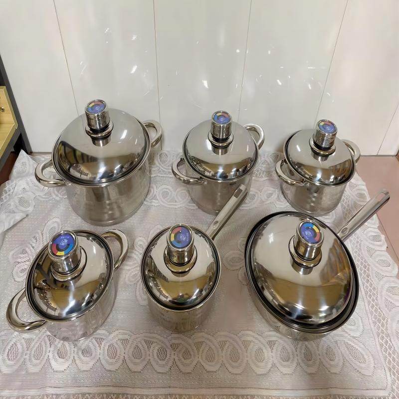 Custom stainless steel cookware set - non-magnetic, reinforced base, thickened saucepan & stockpot, 12-piece cookware set, ideal for export gifts