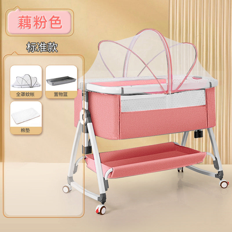 Aluminum alloy baby crib convertible to big bed, multifunctional portable folding children's bed, newborn baby bed, cradle