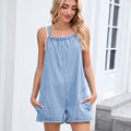 European and american cross-border e-commerce  summer new slim-fit adjustable strap washed denim jumpsuit shorts