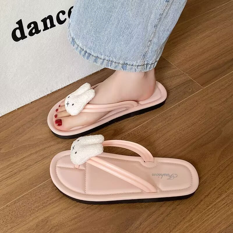 2026 new trendy bunny flip-flops: cute, non-slip, outdoor beach sandals for girls - wholesale