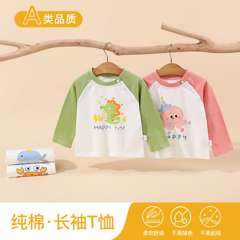 Pure cottonkidsspring & falllong sleevest-shirt boysautumtops single wear boys and girls bottom shirtkids styletops