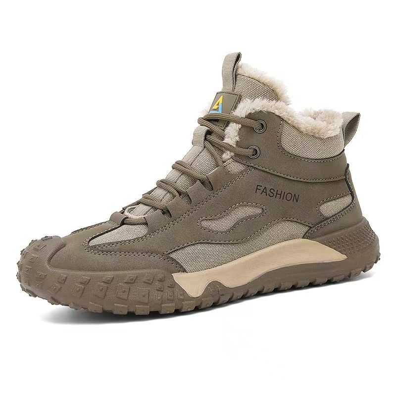 Cold-weather high-top men's boots: 2025 winter new arrival - fleece-lined, warm, thickened, non-slip, chunky sole men's high-top cotton shoes