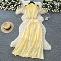French retro hollow-out crochet design set for women: sleeveless tank top + high-waisted elastic waist flared midi skirt