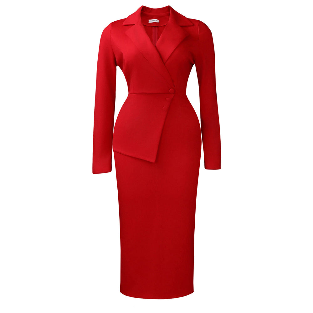 D615 cross-border women's fashion:  spring new arrivals - stylish and elegant commute-ready stretch suit collar high-waisted african dress