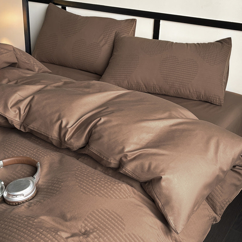 Spring new high-end light luxury 100% cotton three-layer yarn jacquard four-piece set of pure cotton simple bedding mattress