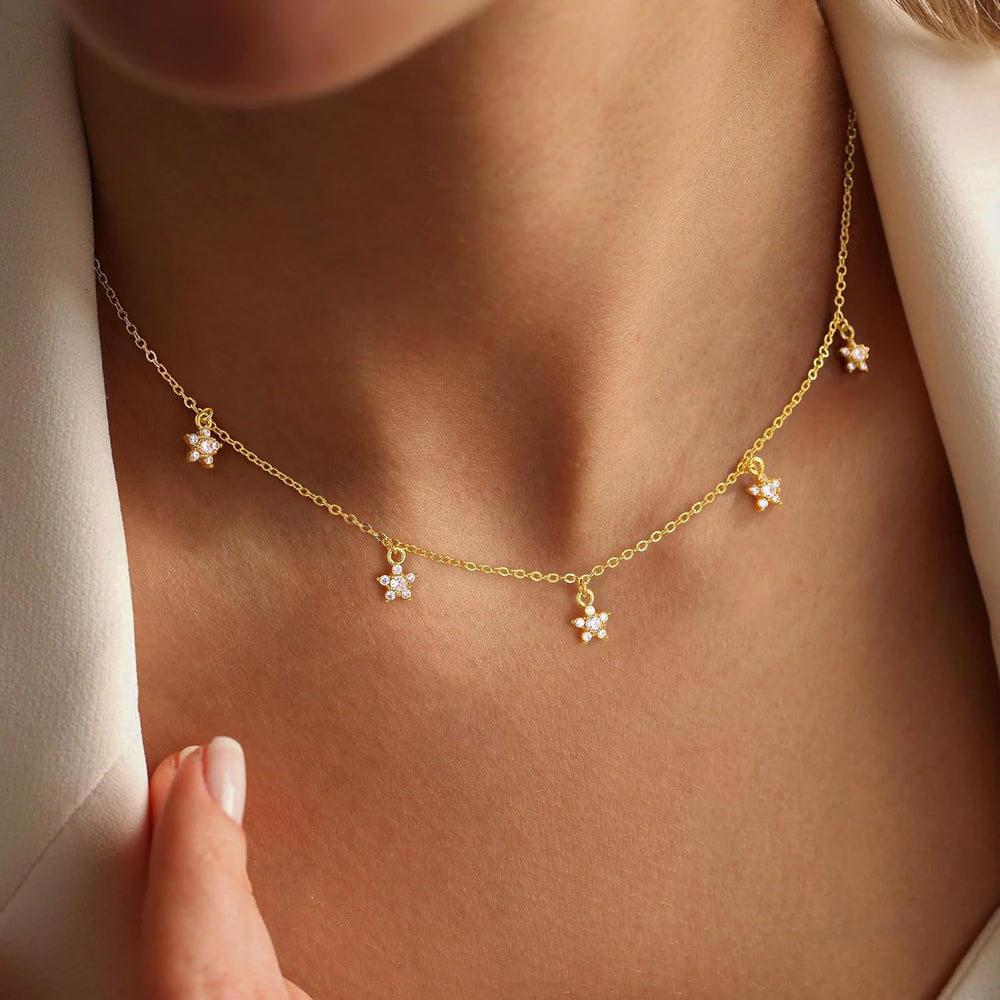 European and american fashion copper micro-paved zircon flower pendant necklace, white cubic zirconia four-leaf clover women's choker