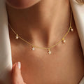 European and american fashion copper micro-paved zircon flower pendant necklace, white cubic zirconia four-leaf clover women's choker