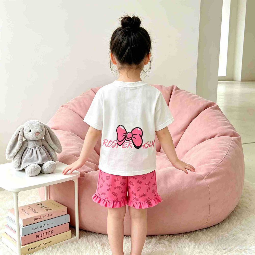 【matching family set】girls' sweet & girly pajamas - summer kids' loose-fit short sleeve & shorts set - stylish baby loungewear