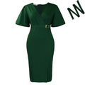 D3331export women's clothing new arrivalfashionv neck puff sleeves pure color waist slit hip-covering african dress