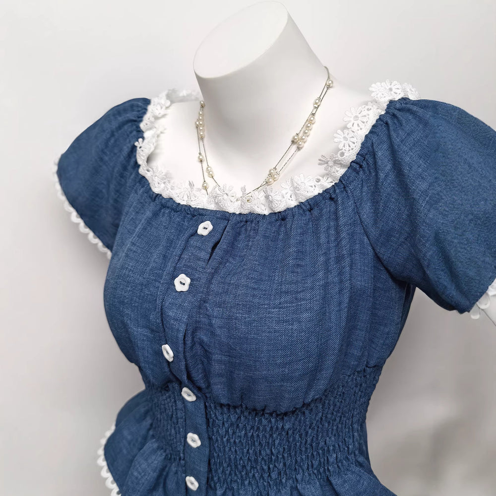 Ready stock - 195051# european and american export cross-border niche beautiful unique puff sleeve women's slim-fit flattering blouse