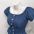 Ready stock - 195051# european and american export cross-border niche beautiful unique puff sleeve women's slim-fit flattering blouse