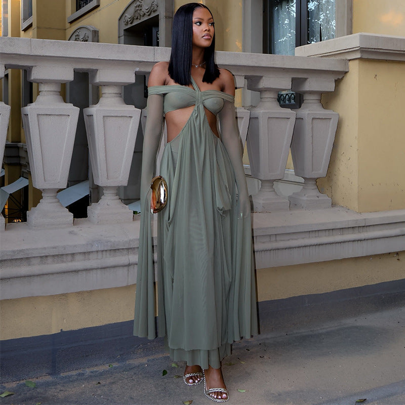 European and american cross-border women's fashion:  spring new arrivals - sexy and elegant bandeau dress with cutout waist, figure-hugging, and sheer design