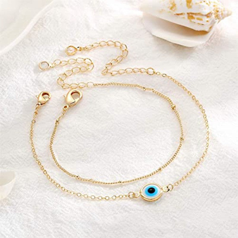 European and american cross-border adjustable layered bracelet cute evil eye oval chain pearl strip turtle gold bracelet for women