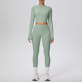 Ready-to-ship cross-border solid color double-sided brushed naked feel cropped jacket set - tight-fitting running, fitness, and yoga two-piece outfit