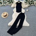 Light mature style v neck sleeveless vest high waistloose pants women's summercasualknittingtwo-piece setelegantwork clothingsuit