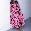 Q127 cross-border  africa new fashion round neck printed short sleeve high waist flared elegant export dress