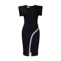 D380 cross-border women's clothing  summer new short-sleeved hip-covering tight-fitting elegant slit bright edge foreign trade dress