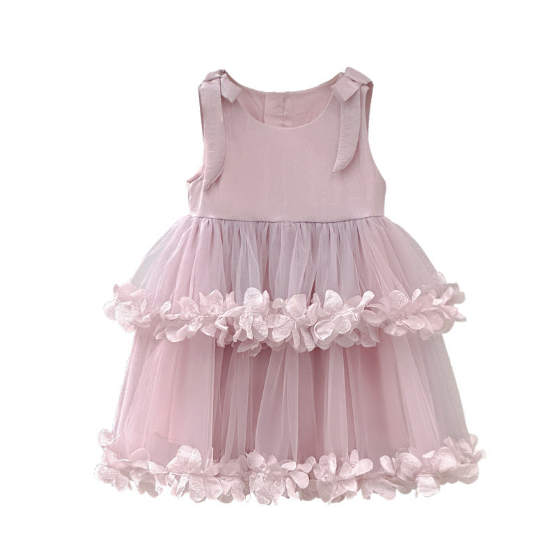 Girls' dress  new style chic mesh tutu dress bow princess dress