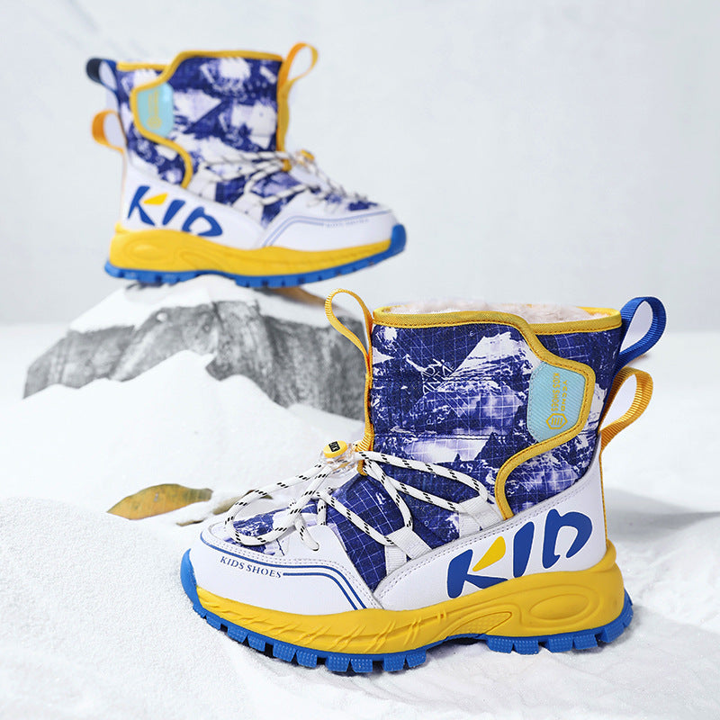 Children's snow boots winter new middle-aged and older children's outdoor velvet thermal cotton shoes high-top boys' Jinjiang boots