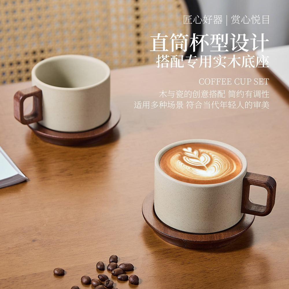 Rustic pottery vintage coffee mug - americano latte straight-sided design, high-style cup and saucer set, anti-scald mug