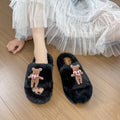 Thick sole fur slippers women's outwearfall and winternew arrivalk-style slippers women's cartoon bear women's slippers couple shoes