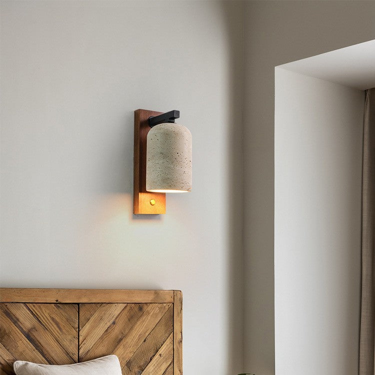 Yellow travertine Japanese cream wabi wind bedroom bedside wall lamp entrance aisle living room designer retro homestay