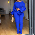 D3345exportfashionelegance winter elastic ruffles drawstring long sleeves waist tops pants cross-border two-piece set