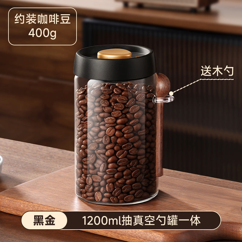 Coffee bean airtight canister with spoon, vacuum storage jar, glass tea canister, food storage container, household milk powder storage container