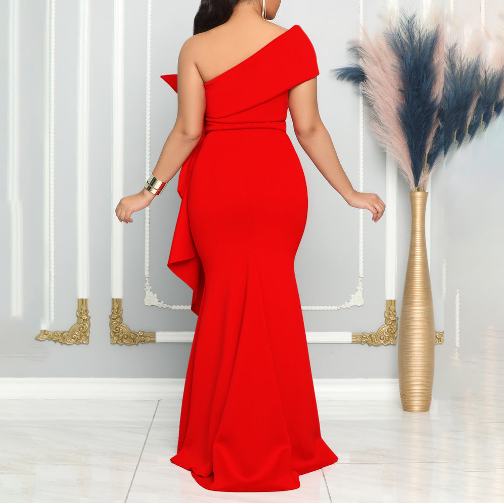 C8577 european and american women's clothing  cross-border fashion bandeau slant neck sexy slim-fit evening gown african dress