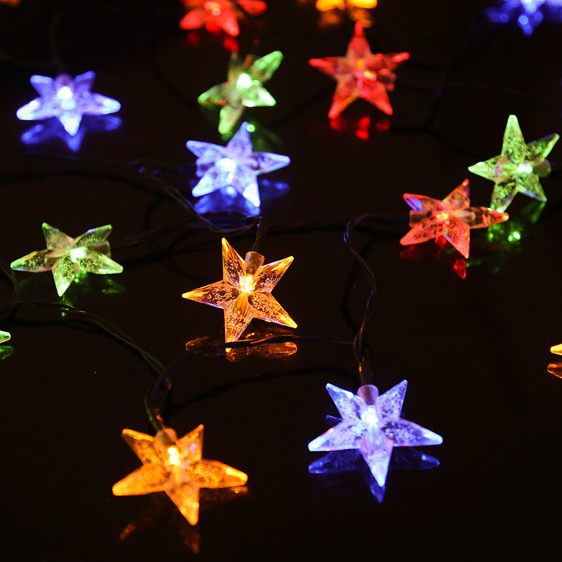 Cross-border new LED solar star light string outdoor waterproof garden decoration led bubble star color flash light string