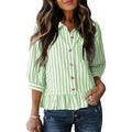 fashion button stripesshortshirt women's  summer new elegant formal casualtops