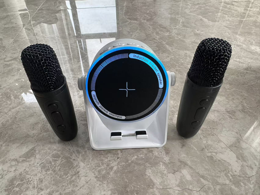 Customizable logo wireless induction wireless charging stand speaker microphone desktop 4-in-1 lazy live streaming speaker