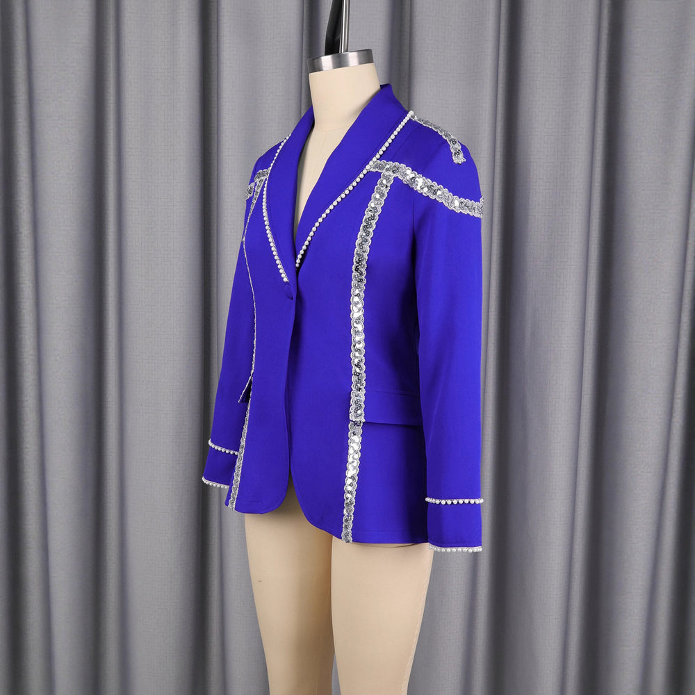European and american mid-length beaded blazer - stylish sequin slim-fit banquet suit jacket