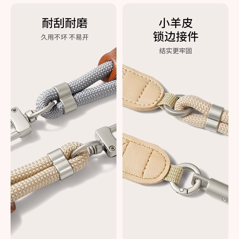 Trendy wide shoulder strap crossbody phone case lanyard with lambskin patchwork, adjustable strap, anti-lost chain for outdoor travel