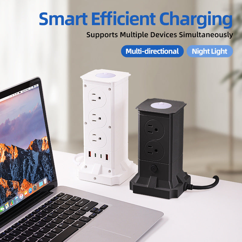 Us 110v usb multi-port pd fast charging power strip with dual-sided outlets and extension cord
