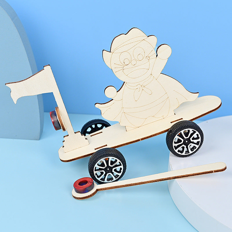 Magnetic trolley new homemade simple scientific experiment kindergarten handmade DIY fun assembly technology small production meow