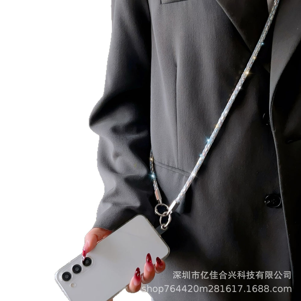 Square crystal backable cross-body mobile phone lanyard classy women's fashion mobile phone cross-body chain anti-lost popular chain