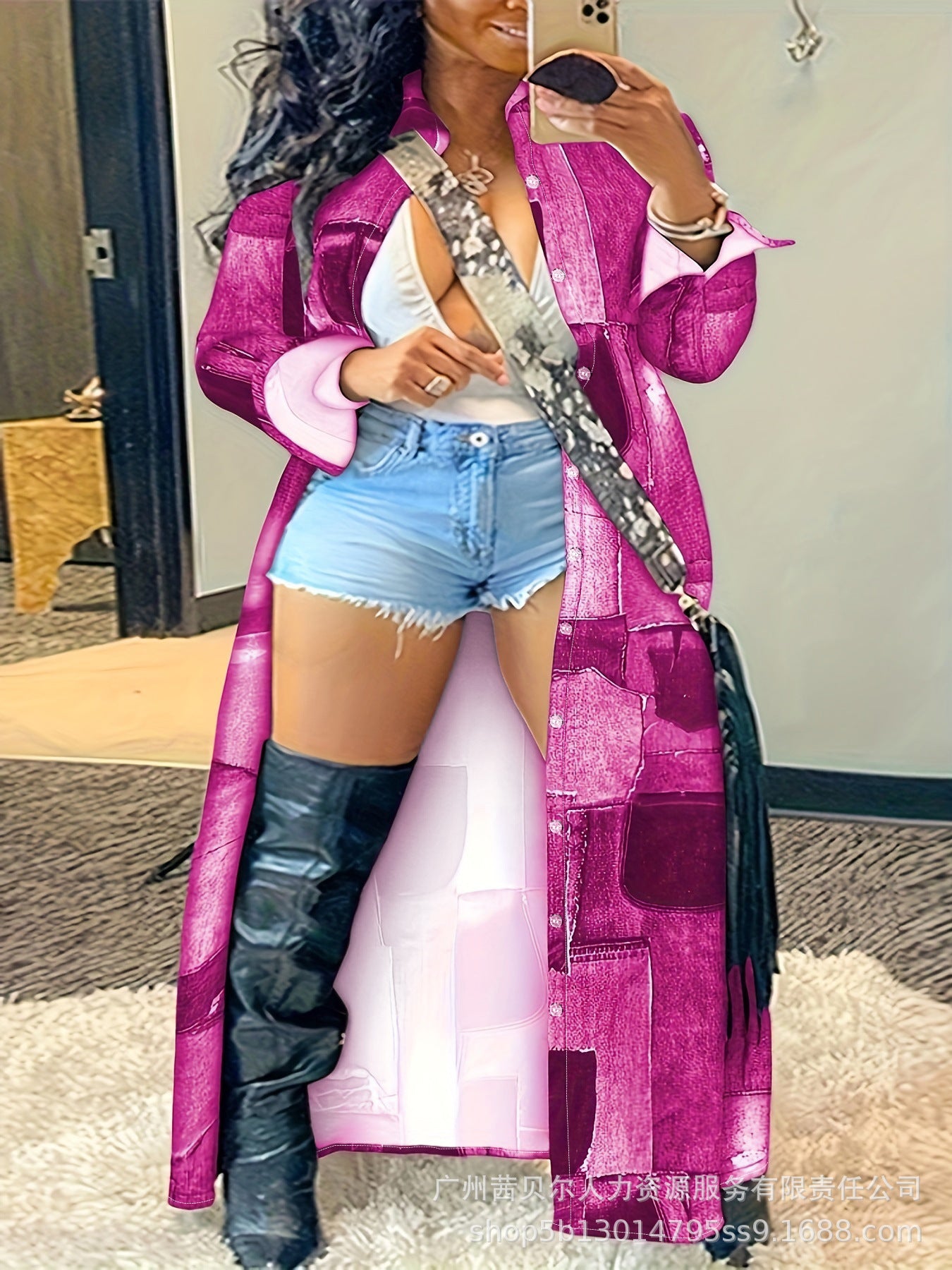 European and American  women's clothing large-size plaid printing long-sleeved cardigan jacket-LPU8082AA5