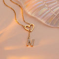 New korean style women's initial heart necklace, exquisite cubic zirconia 26 letter sliding versatile necklace