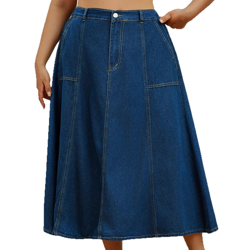 Fashion cross-border plus size skirt for women patchwork a-lineeleganteasiest for match denim mid-length skirt to cover the flesh slimming look denim skirt